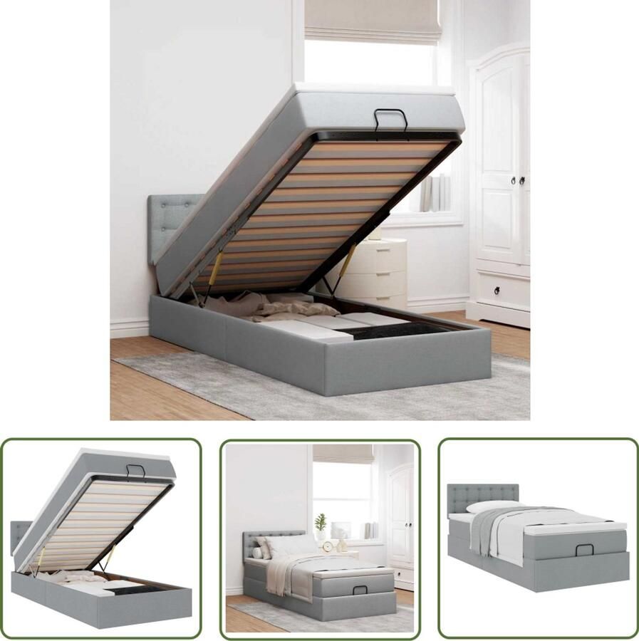 VidaXL Ottoman bed met matras 90x190cm stof lichtgrijs Ottoman Bed Boxspring Bed Slaapcomfort Opslagbed Slaapbank