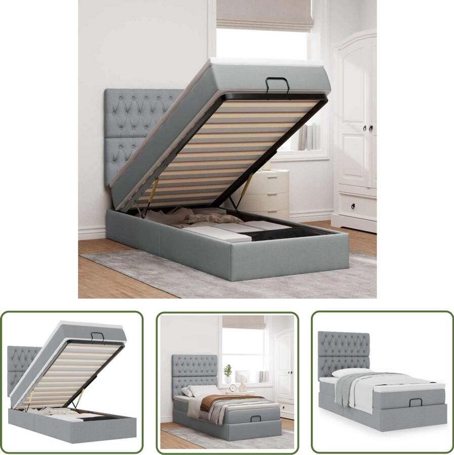 The Living Store Ottoman bed met matras 90x190cm stof lichtgrijs Ottoman Bed Boxspring Bed Tweepersoons Bed Stapelbaar Bed Slaapcomfort