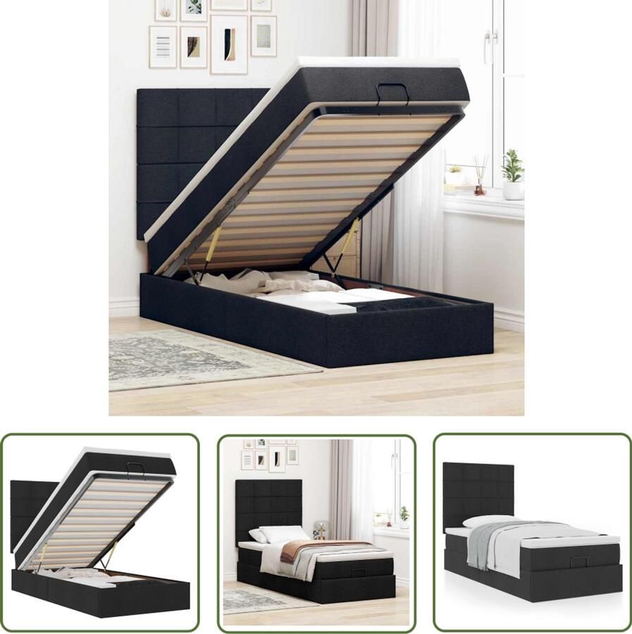 VidaXL Boxspring Bed Ottoman Bed Ottoman bed met matras 90x190cm stof zwart Stapelbed Tweepersoonsbed Kingsize Bed