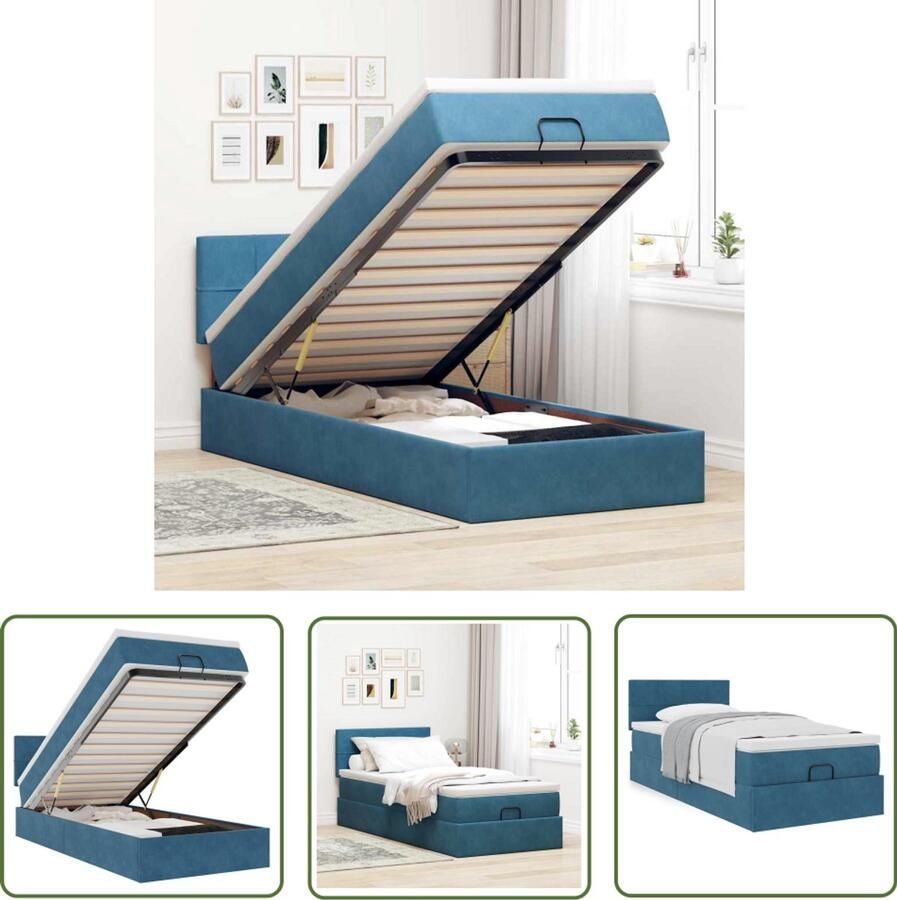 VidaXL Boxspring Bed Ottoman Bed Ottoman bed met matras 90x200cm fluweel donkerblauw Tweepersoonsbed Donkere Kleuren Fluweel Bed