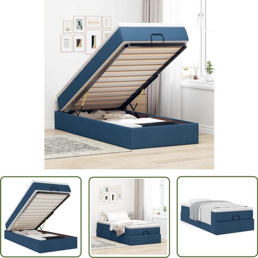 VidaXL Boxspring Bed Ottoman Bed Ottoman bed met matras 90x200cm stof blauw Slaapcomfort Opbergbed Tweepersoonsbed