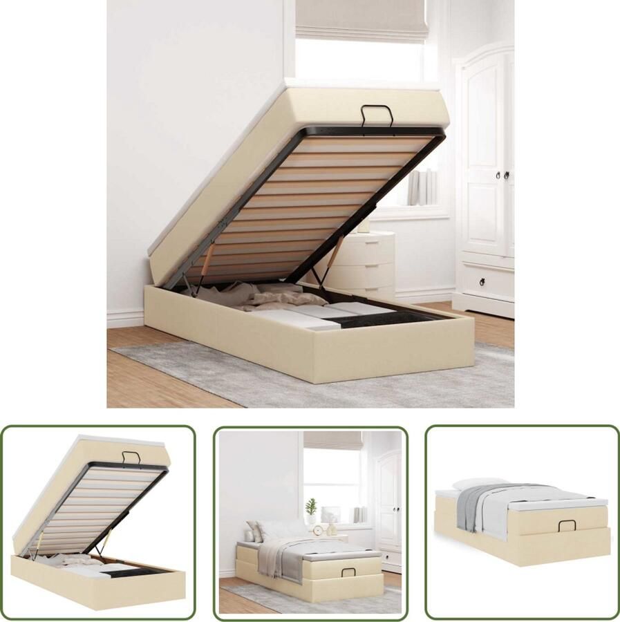 VidaXL Ottoman bed met matras 90x200cm stof crèmekleurig Ottoman Bed Boxspring Bed Tweepersoonsbed Slaapcomfort Opbergruimte
