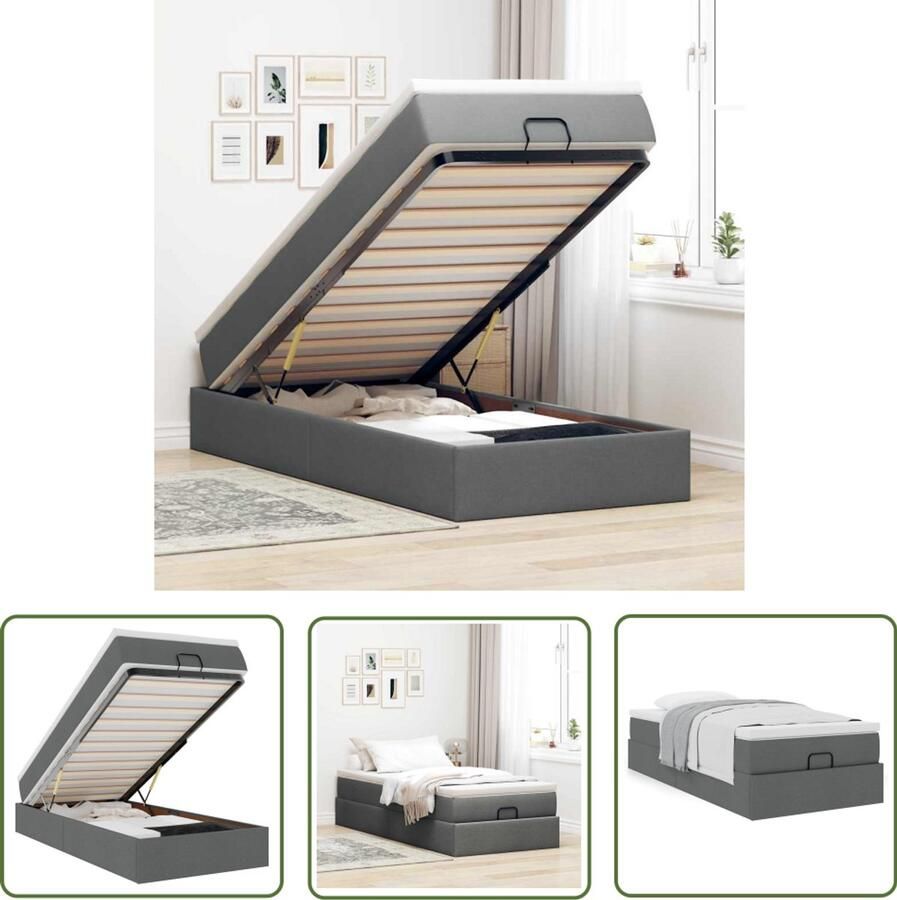 The Living Store Ottoman bed met matras 90x200cm stof donkergrijs Ottoman Bed Boxspring Bed Tweepersoons Bed Slaapcomfort Pocketveringmatras