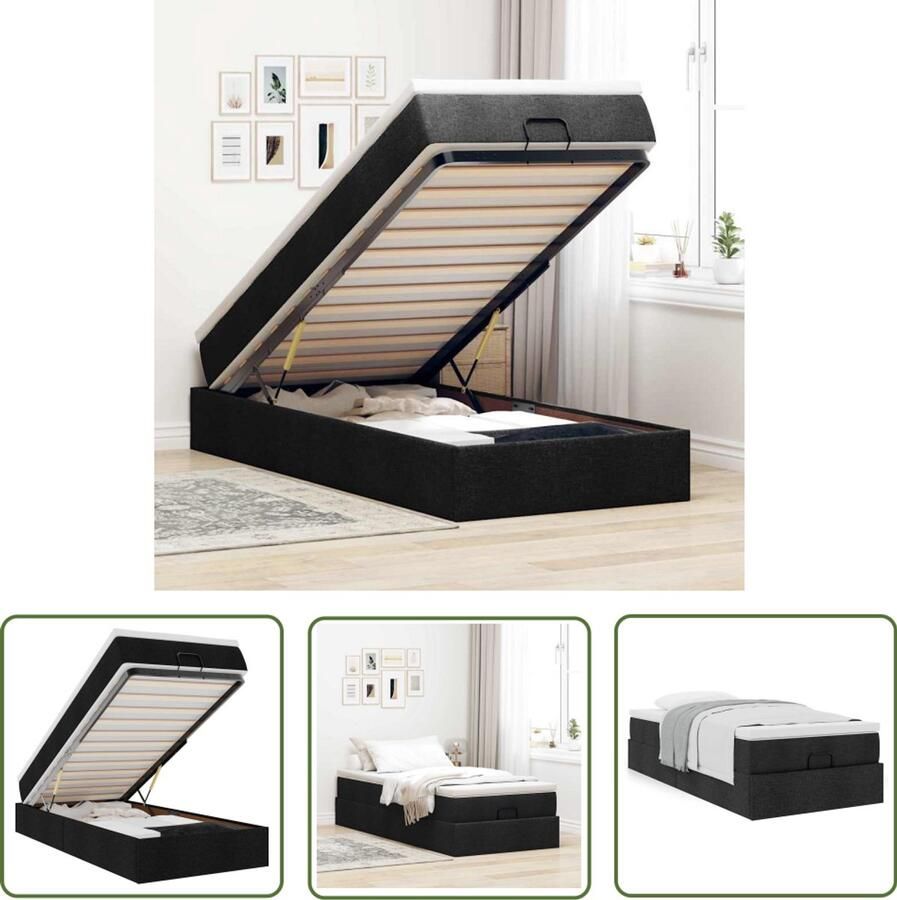 VidaXL Ottoman bed met matras 90x200cm stof zwart Ottoman Bed Boxspring Bed Tweepersoonsbed Slaapcomfort Opbergruimte