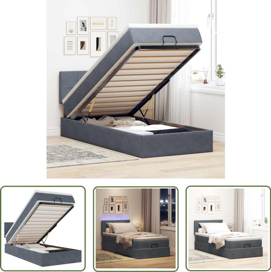 VidaXL Boxspring Bed Ottoman Bed Ottoman bed met matras en LED's 100x200 cm fluweel donkergrijs Tweepersoonsbed Velvet Bed Led Bed