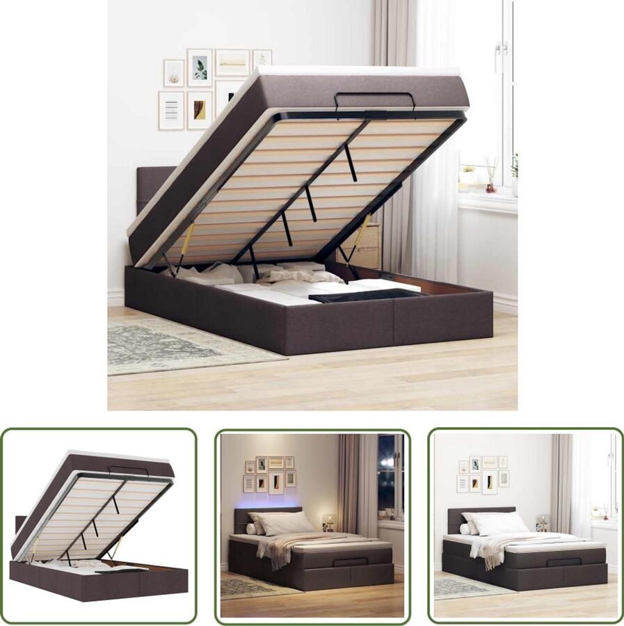 VidaXL Ottoman bed met matras en LED's 120x190 cm stof donkerbruin Ottoman Bed Boxspring Bed Tweepersoonsbed Lederen Bed Houten Bed