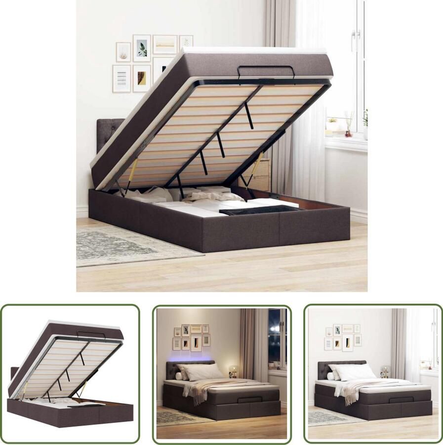 VidaXL Boxspring Bed Ottoman Bed Ottoman bed met matras en LED's 120x200 cm stof donkerbruin Led Bed Stapelbed Tweepersoonsbed