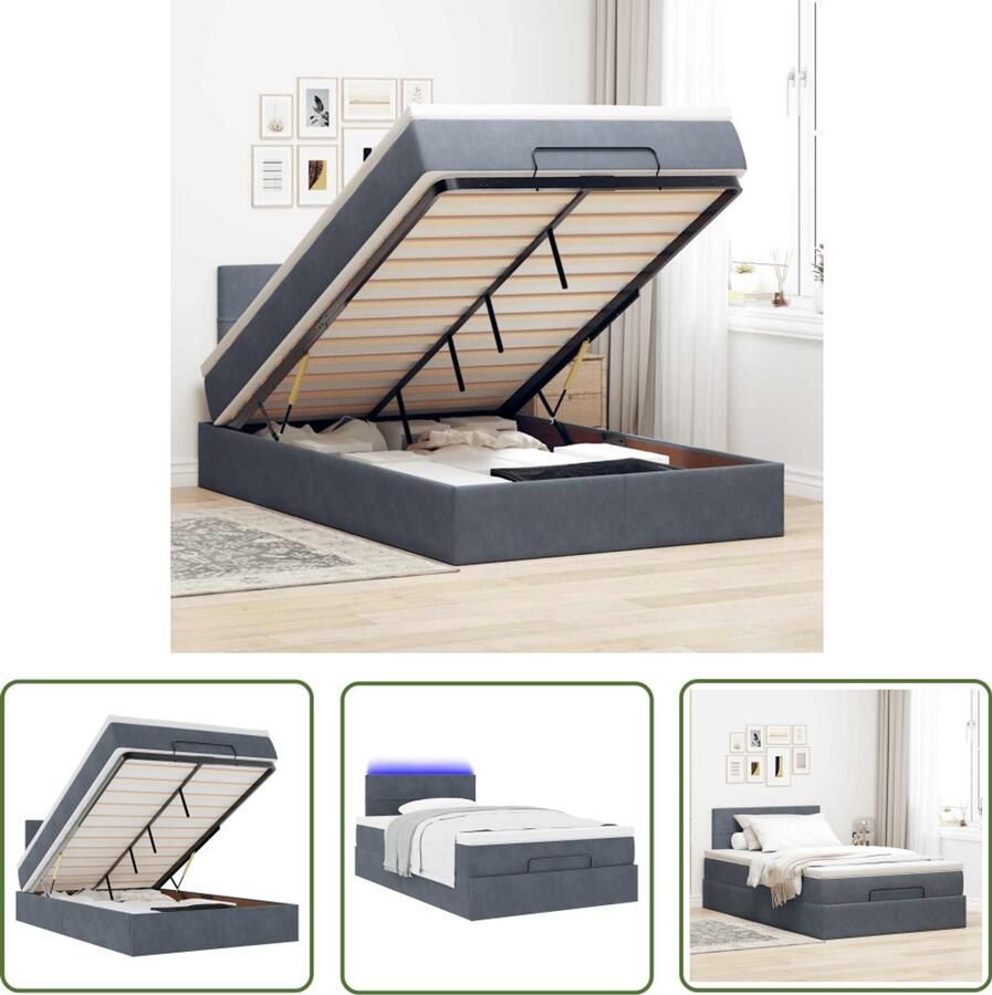 VidaXL Boxspring Bed Ottoman Bed Ottoman bed met matras en LED's 120x200cm fluweel donkergrijs Tweepersoonsbed Led Lamp Velvet Bed