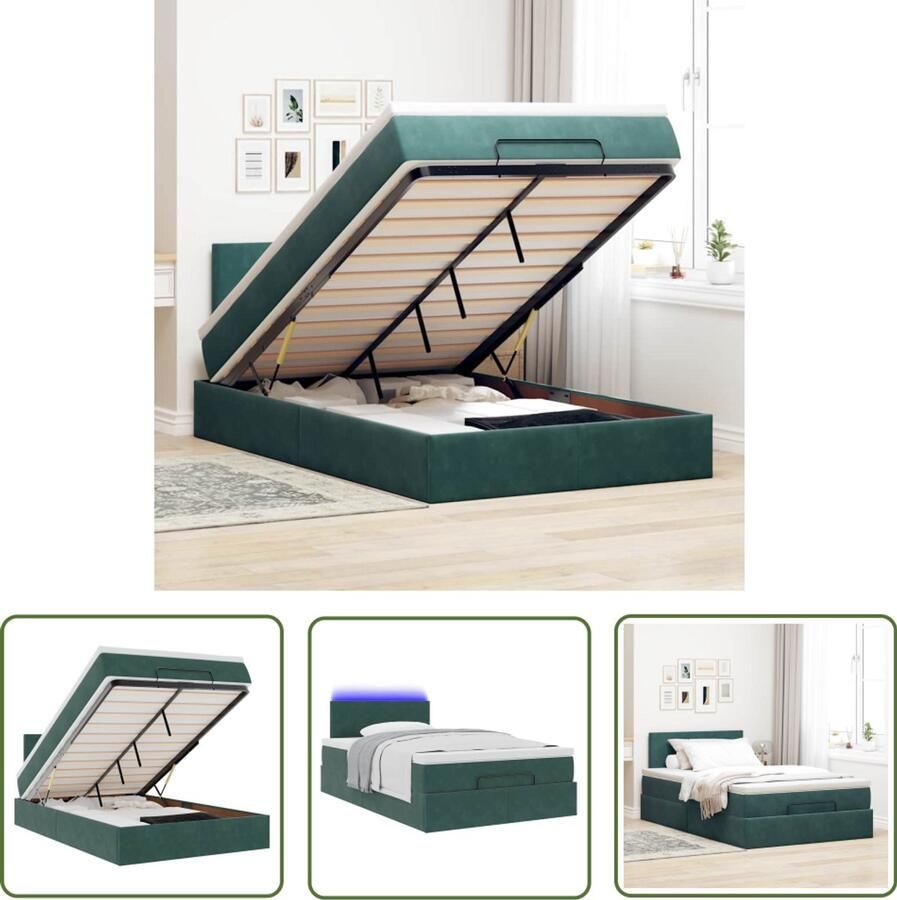 VidaXL Boxspring Bed Ottoman Bed Ottoman bed met matras en LED's 120x200cm fluweel donkergroen Tweepersoonsbed Led Lamp Slaapcomfort