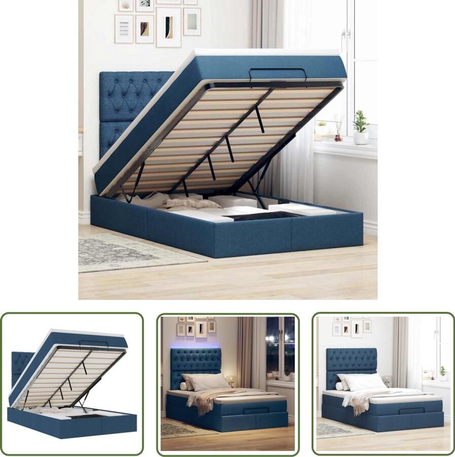 VidaXL Boxspring Bed Ottoman Bed Ottoman bed met matras en LED's 120x200cm stof blauw Slaapcomfort Led Lampjes Opbergbed