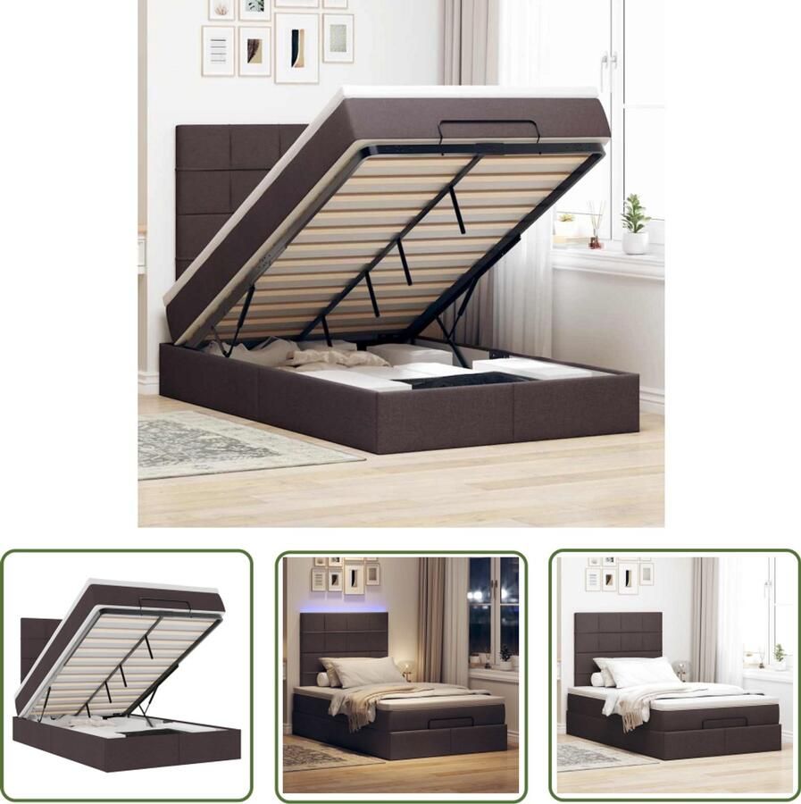 VidaXL Boxspring Bed Ottoman Bed Ottoman bed met matras en LED's 120x200cm stof donkerbruin Tweepersoonsbed Led Lamp Opbergbed