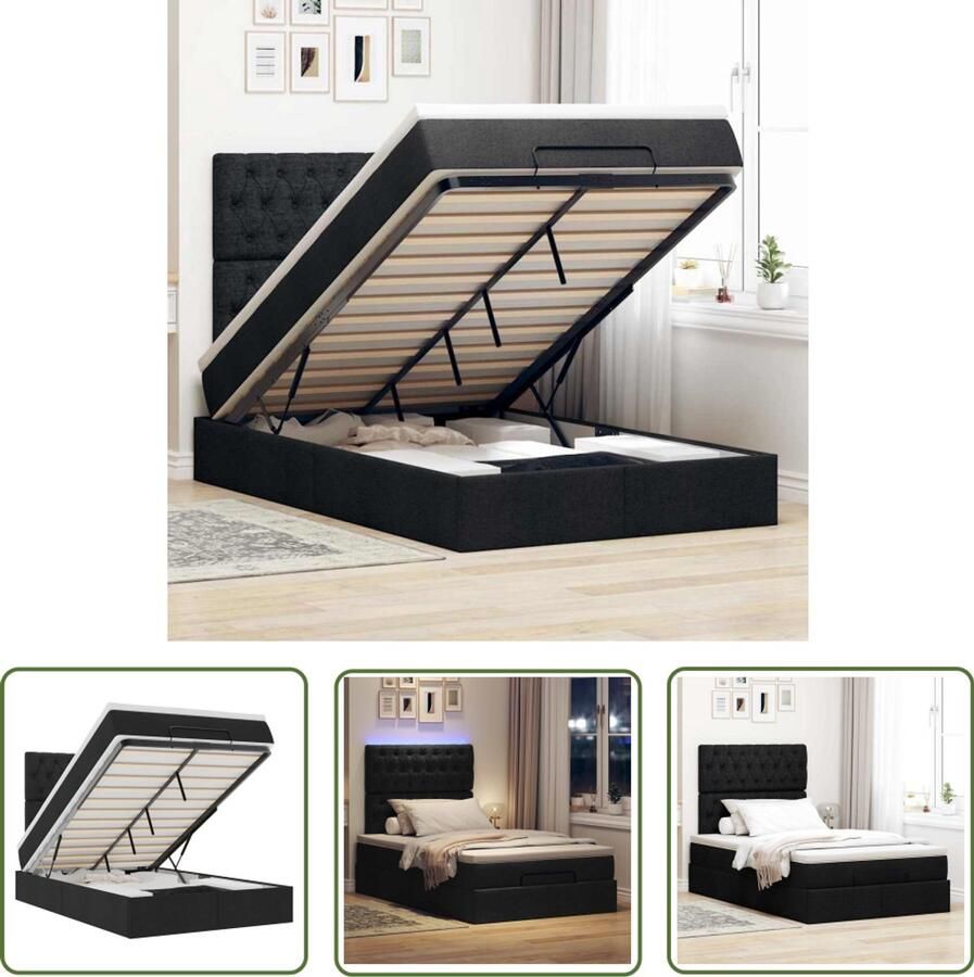 VidaXL Ottoman bed met matras en LED's 120x200cm stof zwart Ottoman Bed Boxspring Bed Led Bed Slaapcomfort Opbergbed