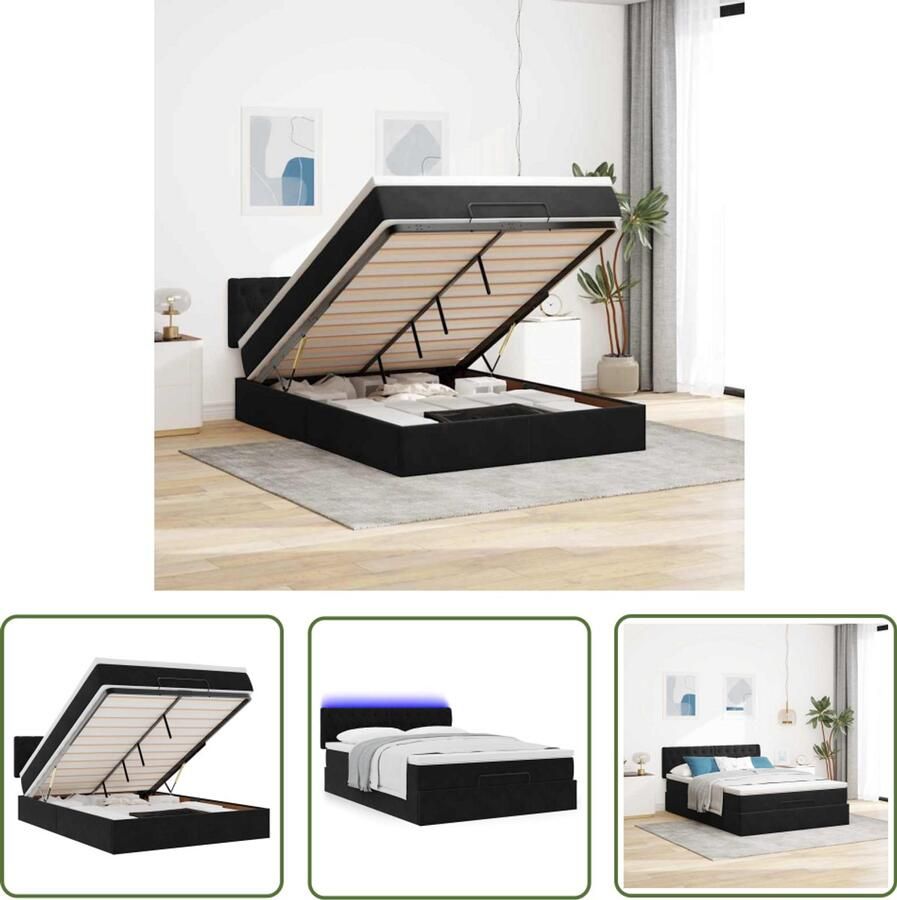 VidaXL Ottoman bed met matras en LED's 140x190cm fluweel zwart Ottoman Bed Boxspring Bed Tweepersoonsbed Velvet Bed Led Bed