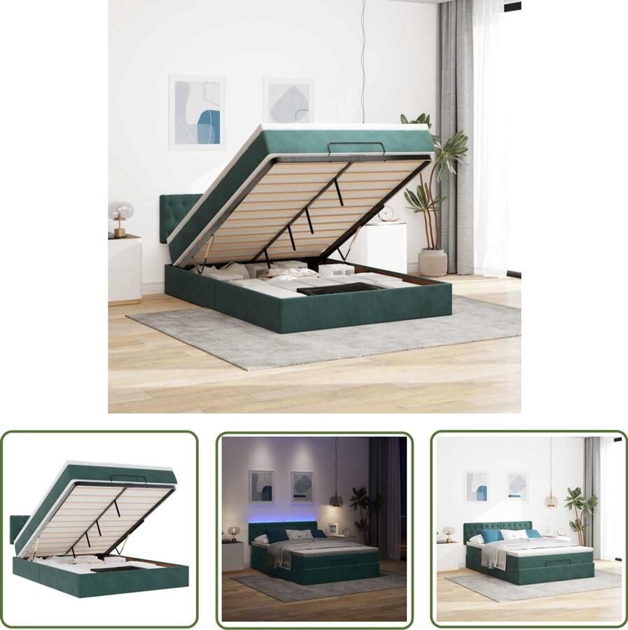 VidaXL Ottoman bed met matras en LED's 140x200cm fluweel donkergroen Ottoman Bed Boxspring Bed Tweepersoonsbed Velvet Bed Led Bed