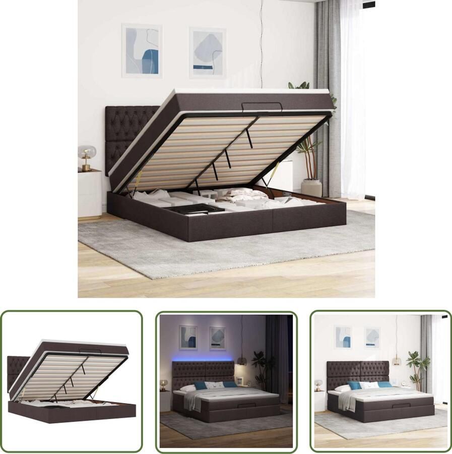 The Living Store Ottoman bed met matras en LED's 160x200cm stof donkerbruin Ottoman Bed Boxspring Bed Tweepersoons Bed Led Bed Slaapcomfort