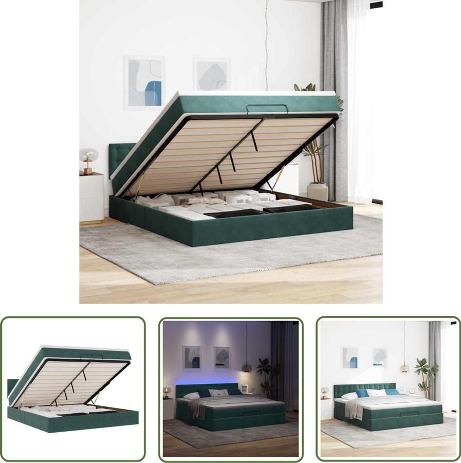 VidaXL Boxspring Bed Ottoman Bed Ottoman bed met matras en LED's 180x200 cm fluweel donkergroen Tweepersoonsbed Velvet Bed Dark Green Bed