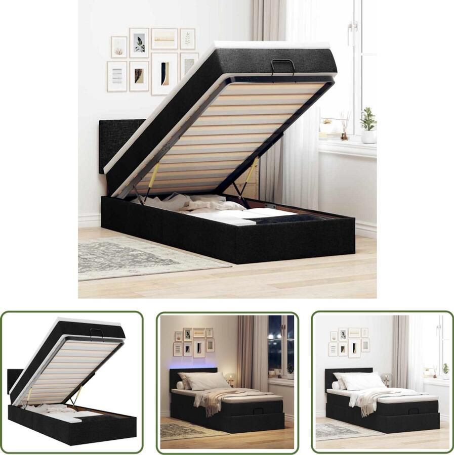 VidaXL Boxspring Bed Ottoman Bed Ottoman bed met matras en LED's 90x190cm stof zwart Led Bed Slaapbank Stapelbed