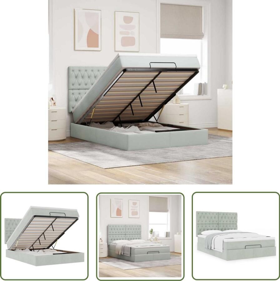 VidaXL Ottoman bed met matrassen 140x190cm fluweel lichtgrijs Ottoman Bed Boxspring Bed Tweepersoonsbed Fluweel Bed Ligcomfort