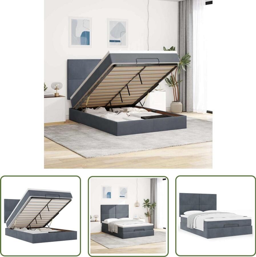 VidaXL Boxspring Bed Ottoman Bed Ottoman bed met matrassen 140x200cm fluweel donkergrijs Tweepersoonsbed Slaapcomfort Opbergruimte