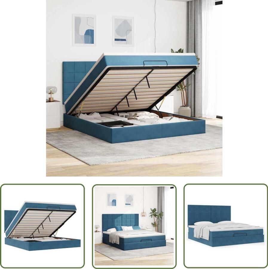 VidaXL Boxspring Bed Ottoman Bed Ottoman bed met matrassen 160x200cm fluweel donkerblauw Tweepersoonsbed Slaapcomfort Slaapbank