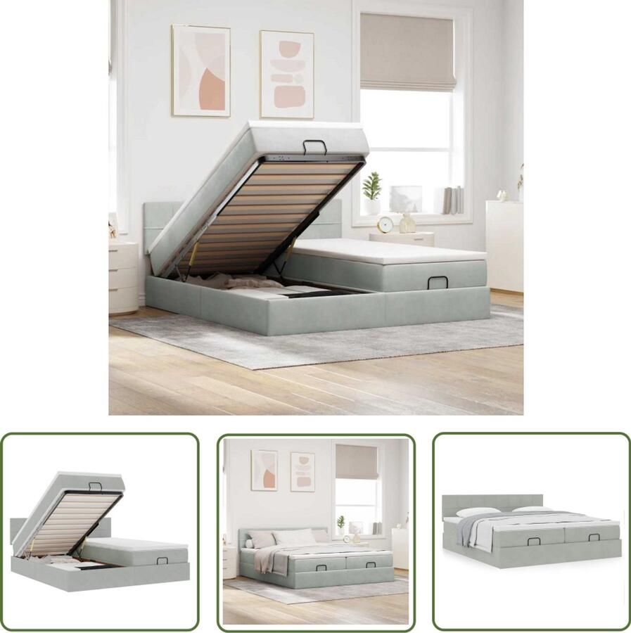 VidaXL Boxspring Bed Ottoman Bed Ottoman bed met matrassen 160x200cm fluweel lichtgrijs Stapelbed Zweefdeurkast Kledingkast