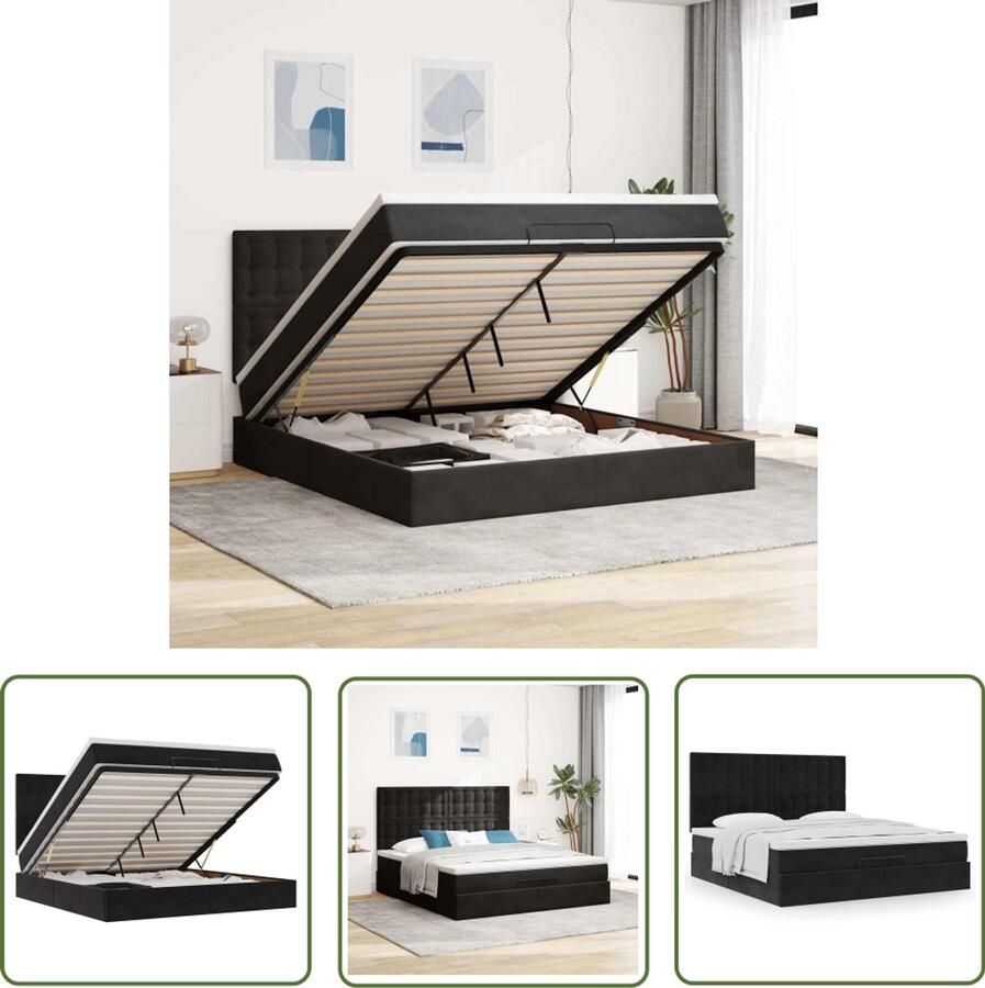 VidaXL Boxspring Bed Ottoman Bed Ottoman bed met matrassen 160x200cm fluweel zwart Velvet Bed Slaapcomfort Opbergbed