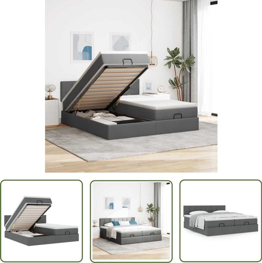 VidaXL Boxspring Bed Ottoman Bed Ottoman bed met matrassen 160x200cm stof donkergrijs Slaapbank Opbergbed Dubbel Bed