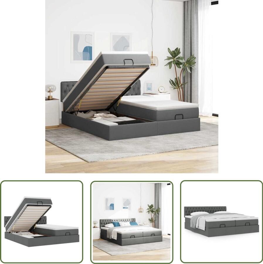 VidaXL Ottoman bed met matrassen 160x200cm stof donkergrijs Ottoman Bed Boxspring Bed Slaapcomfort Opbergruimte Slaapbank