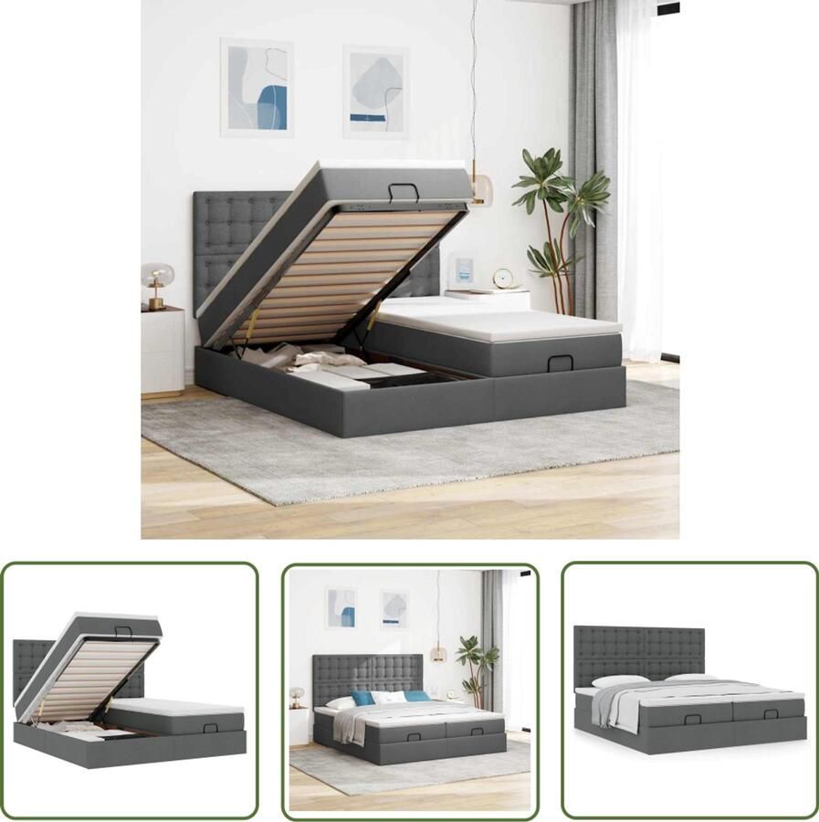 VidaXL Boxspring Bed Ottoman Bed Ottoman bed met matrassen 160x200cm stof donkergrijs Slaapcomfort Opbergruimte Hydraulisch Hefmechanisme