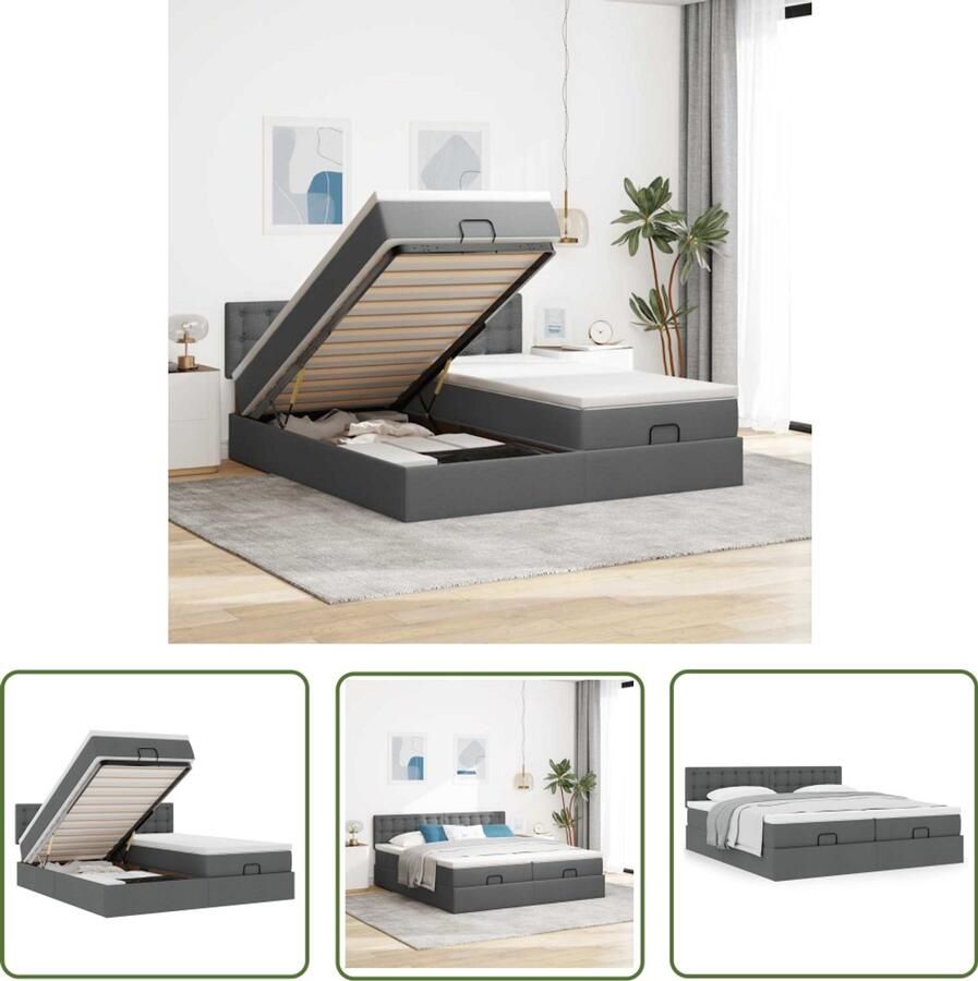 VidaXL Boxspring Bed Ottoman Bed Ottoman bed met matrassen 160x200cm stof donkergrijs Slaapcomfort Opbergruimte Hydrauliek Bed