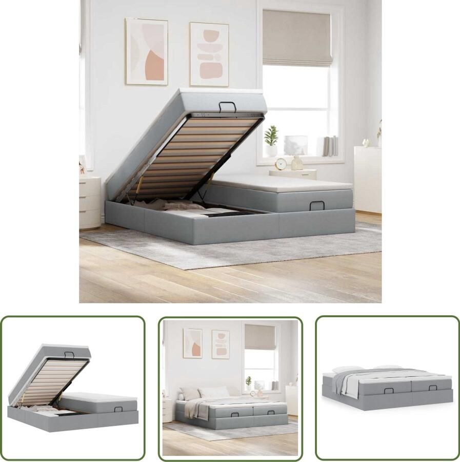 VidaXL Boxspring Bed Ottoman Bed Ottoman bed met matrassen 160x200cm stof lichtgrijs Opslagbed Stapelbaar Bed Kingsize Bed
