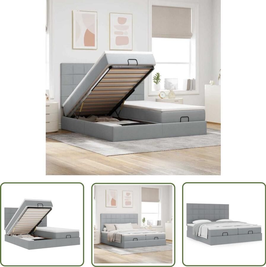 VidaXL Boxspring Bed Ottoman Bed Ottoman bed met matrassen 160x200cm stof lichtgrijs Slaapcomfort Opbergruimte Hydraulisch Hefmechanisme