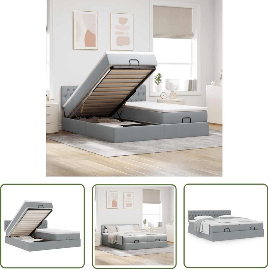 VidaXL Boxspring Bed Ottoman Bed Ottoman bed met matrassen 160x200cm stof lichtgrijs Slaapcomfort Opbergruimte Slaapbank