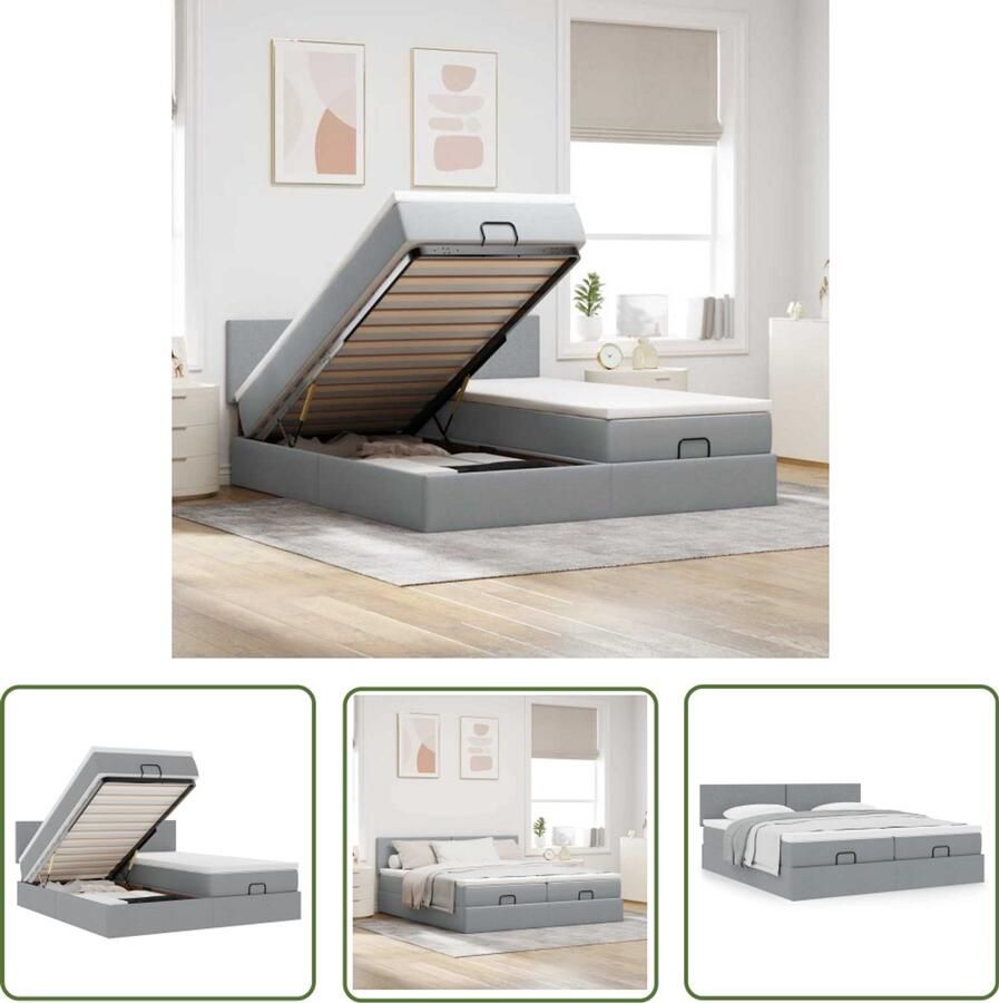 VidaXL Ottoman bed met matrassen 160x200cm stof lichtgrijs Ottoman Bed Boxspring Bed Slaapcomfort Opbergruimte Matras