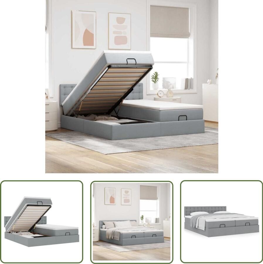 VidaXL Boxspring Bed Ottoman Bed Ottoman bed met matrassen 160x200cm stof lichtgrijs Stapelbed Slaapcomfort Opslagmogelijkheid