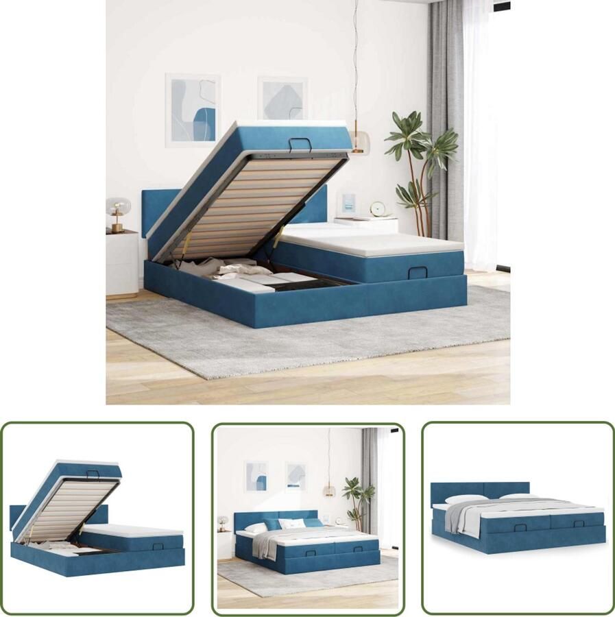 VidaXL Boxspring Bed Ottoman Bed Ottoman bed met matrassen 180x200cm fluweel donkerblauw Slaapcomfort Slaapbank Opslagonder Bed