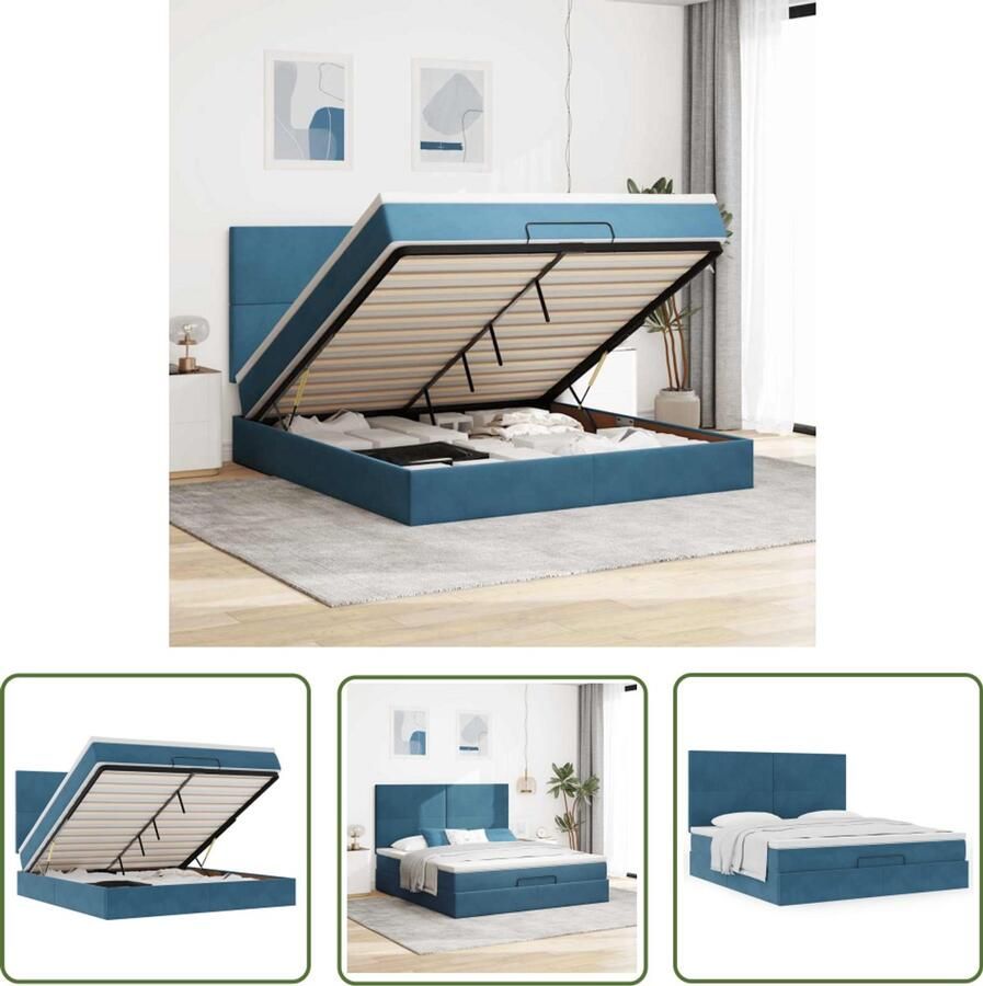 VidaXL Ottoman bed met matrassen 180x200cm fluweel donkerblauw Ottoman Bed Boxspring Bed Tweepersoonsbed Velvet Bed Dark Blue Bed