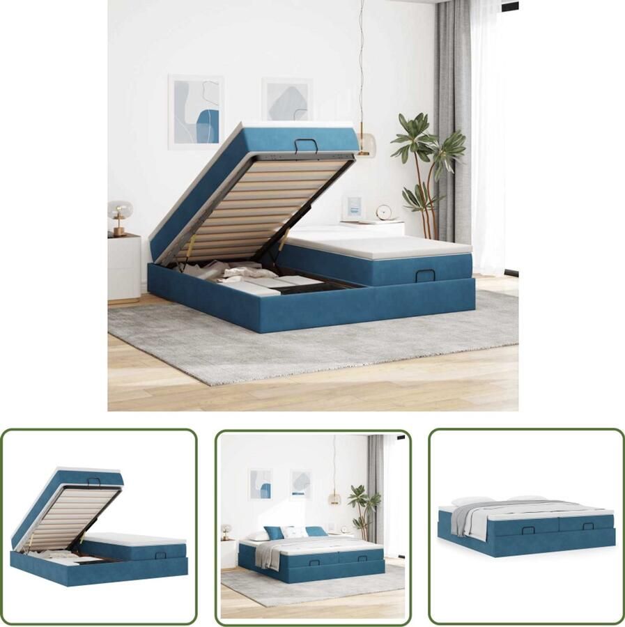 VidaXL Boxspring Bed Ottoman Bed Ottoman bed met matrassen 180x200cm fluweel donkerblauw Velvet Bed Slaapcomfort Pocketveringmatras