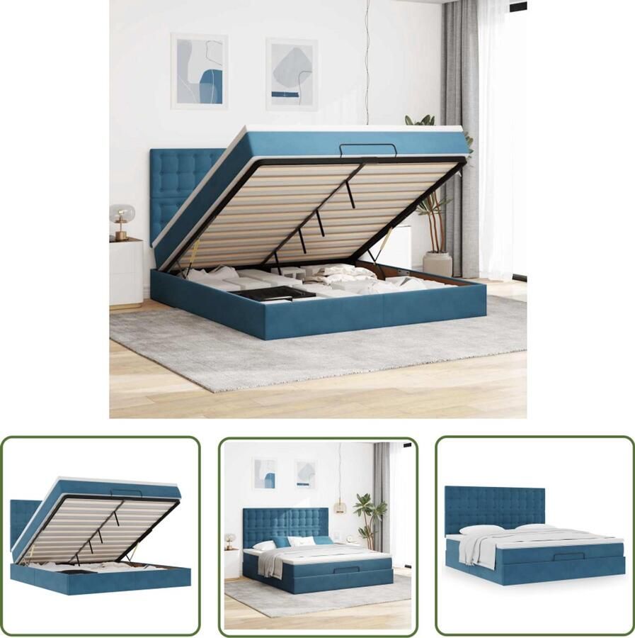 VidaXL Boxspring Bed Ottoman Bed Ottoman bed met matrassen 180x200cm fluweel donkerblauw Velvet Bed Tweepersoonsbed Stapelbaar Bed