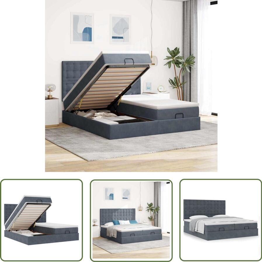 VidaXL Boxspring Bed Ottoman Bed Ottoman bed met matrassen 180x200cm fluweel donkergrijs Tweepersoonsbed Fluweel Bed Dark Grey Bed