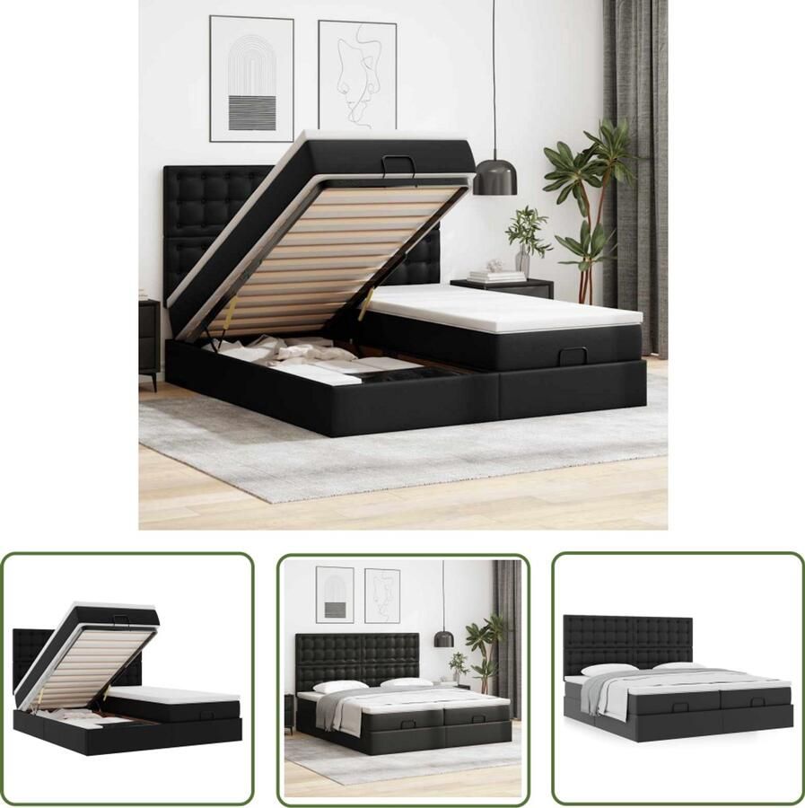 VidaXL Ottoman bed met matrassen 180x200cm kunstleer zwart Ottoman Bed Boxspring Bed Slaapbank Opslagbed Kingsize Bed