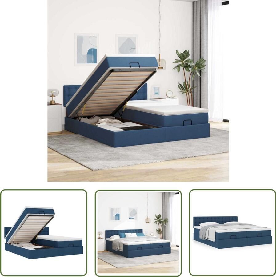 VidaXL Ottoman bed met matrassen 180x200cm stof blauw Ottoman Bed Boxspring Bed Opbergbed Kingsize Bed Dubbel Bed