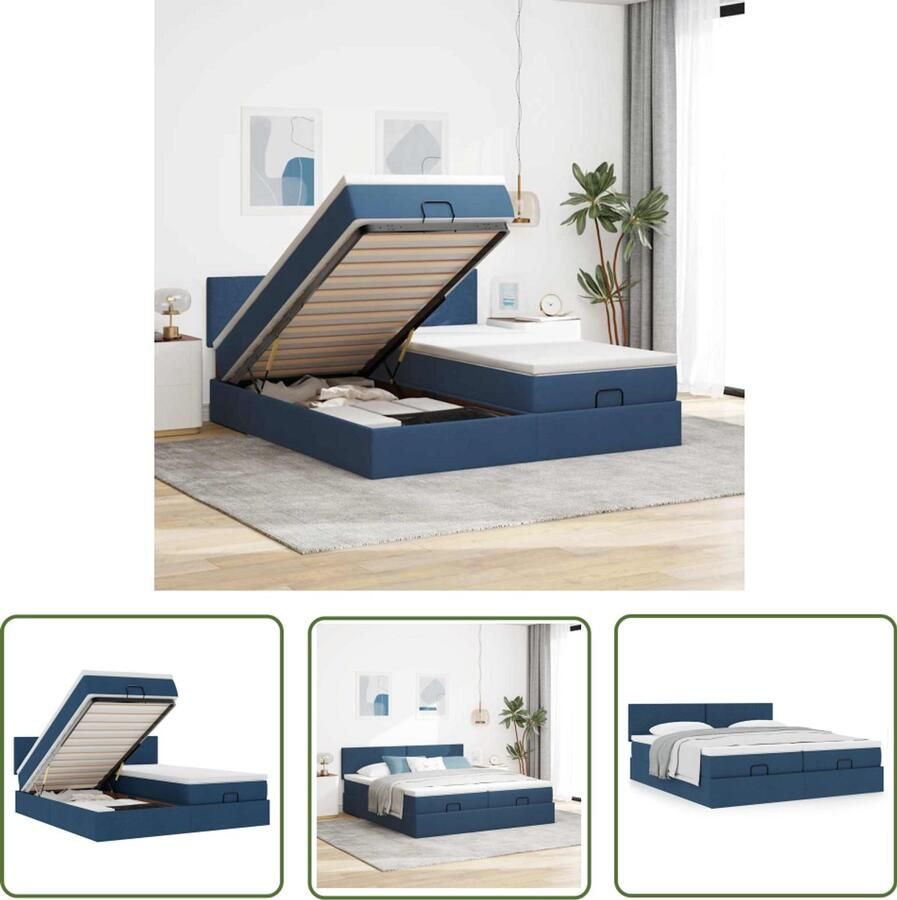 VidaXL Boxspring Bed Ottoman Bed Ottoman bed met matrassen 180x200cm stof blauw Slaapcomfort Opslagruimte Hydraulisch Bed