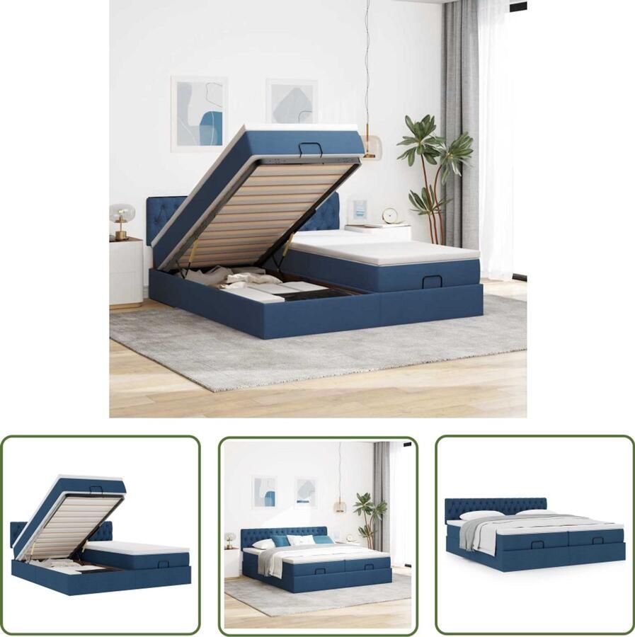 VidaXL Ottoman bed met matrassen 180x200cm stof blauw Ottoman Bed Boxspring Bed Slaapcomfort Slaapbank Opslagmogelijkheden