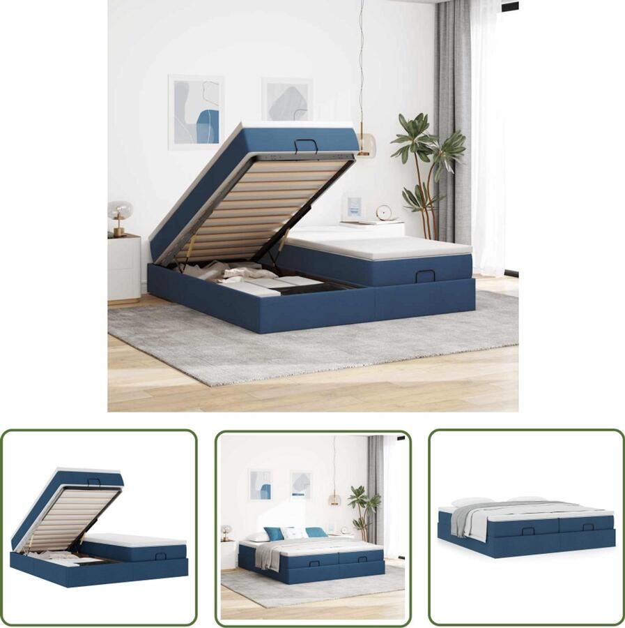 VidaXL Ottoman bed met matrassen 180x200cm stof blauw Ottoman Bed Boxspring Bed Stapelbed Hoofdbord Bedbank
