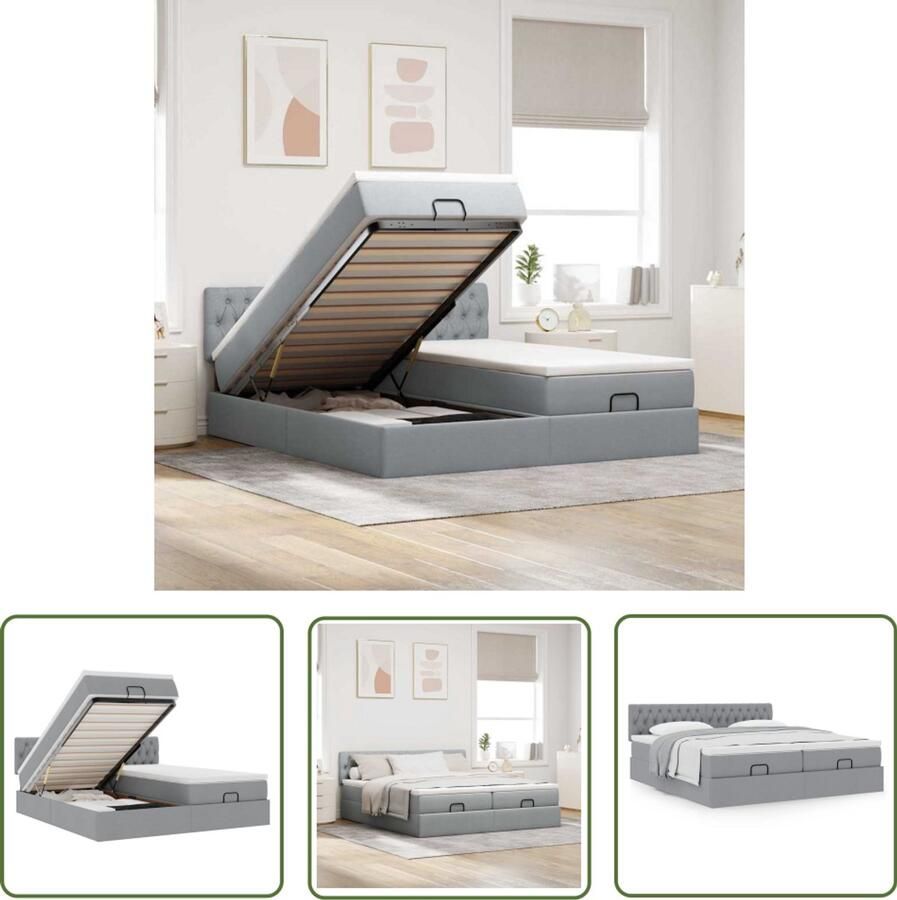 VidaXL Boxspring Bed Ottoman Bed Ottoman bed met matrassen 180x200cm stof lichtgrijs Stapelbaar Bed Opslagbed Slaapcomfort