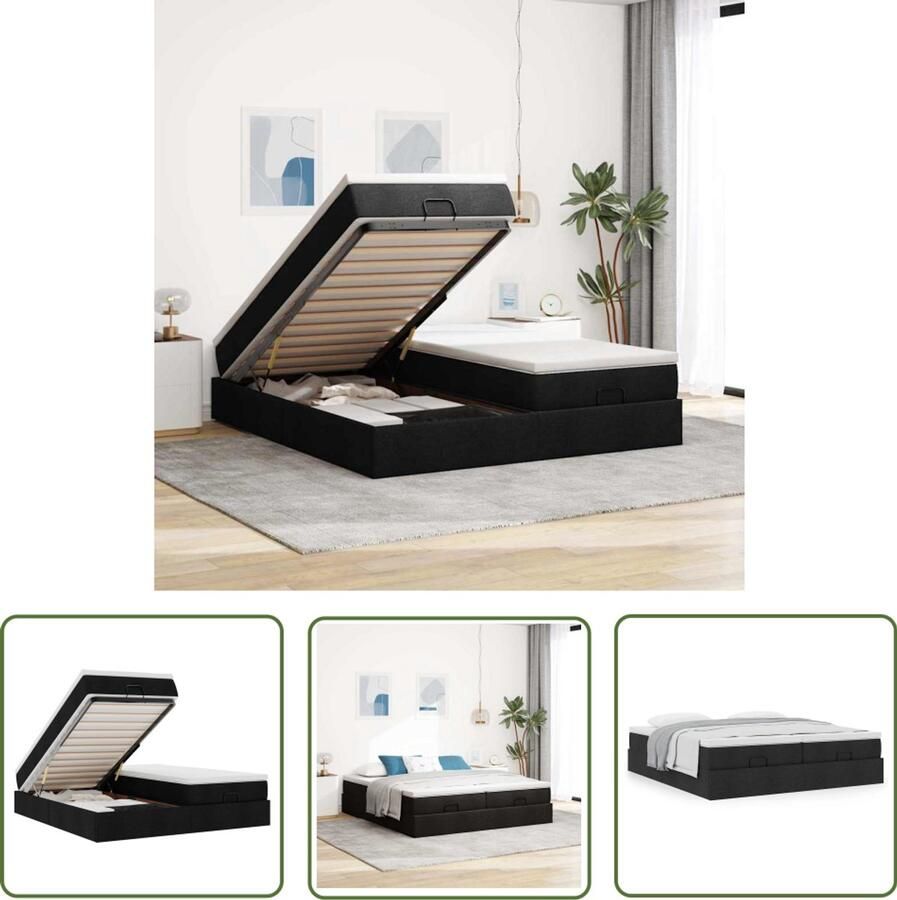 VidaXL Ottoman bed met matrassen 180x200cm stof zwart Ottoman Bed Boxspring Bed Slaapcomfort Opbergruimte Hoofdbord