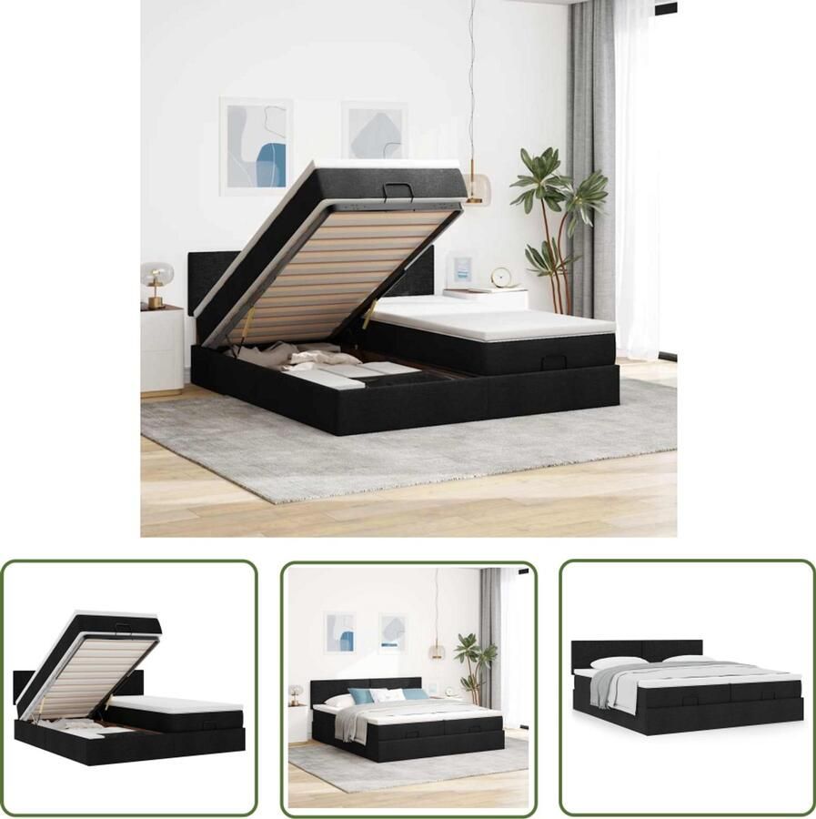 VidaXL Boxspring Bed Ottoman Bed Ottoman bed met matrassen 180x200cm stof zwart Slaapcomfort Slaapsysteem Opslagmogelijkheid