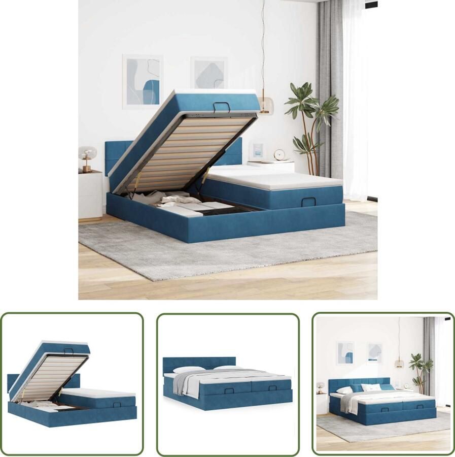VidaXL Ottoman bed met matrassen 200x200cm fluweel donkerblauw Ottoman Bed Boxspring Bed Slaapcomfort Fluweel Bed Zwevende Bed