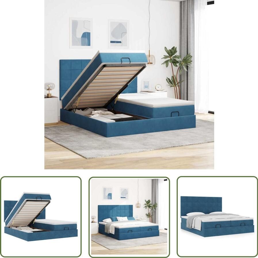 VidaXL Boxspring Bed Ottoman Bed Ottoman bed met matrassen 200x200cm fluweel donkerblauw Tweepersoonsbed Slaapcomfort Fluweel Bed